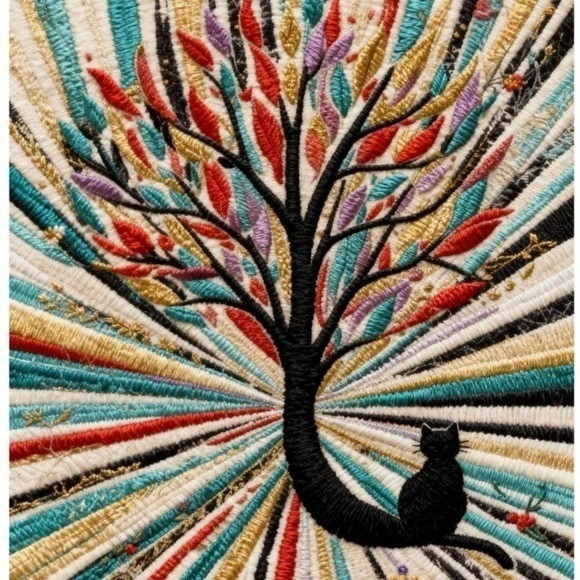 Cat Tree Colorful Abstract Décor Wall Art Embroidered Print on Canvas 3D 12x16 - Picture 2 of 3